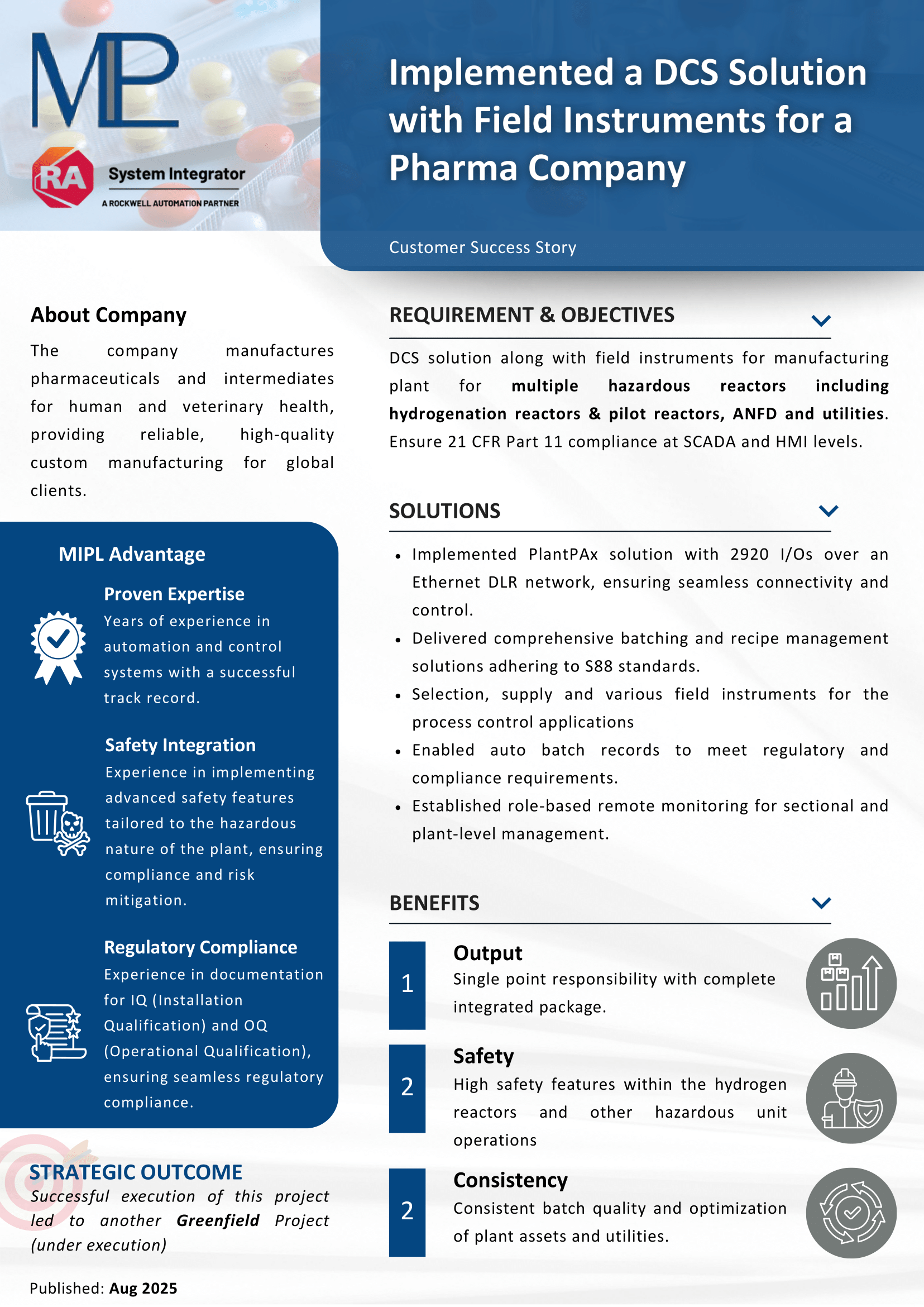 Implemented a DCS Solution with Pharma Company